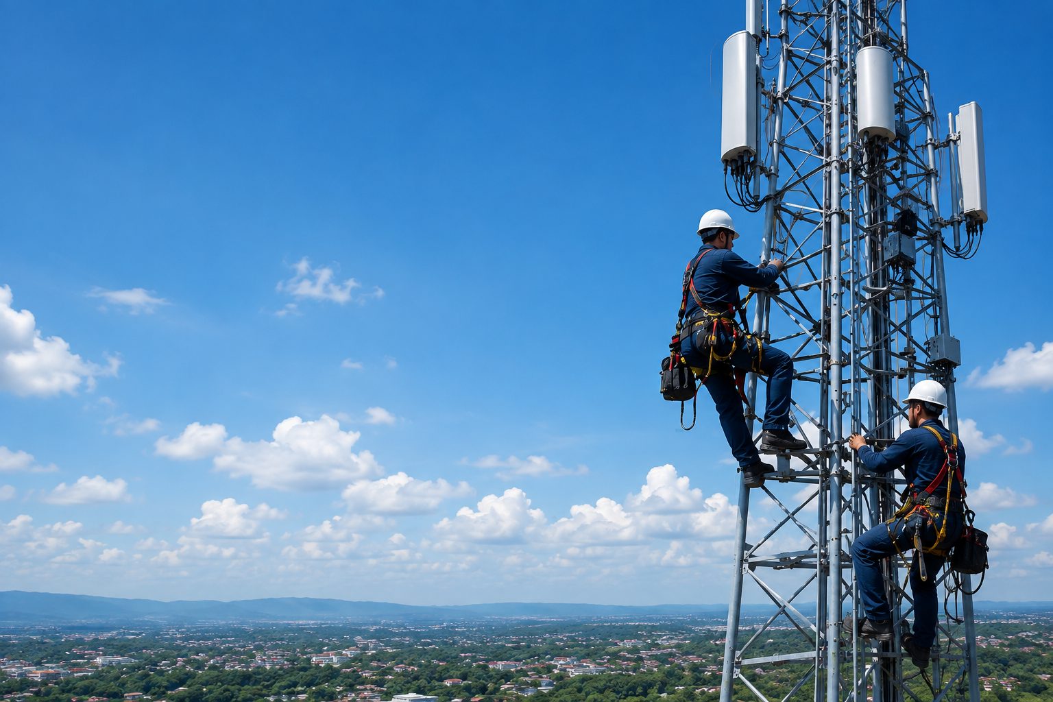 Altria riggers working at height on a cell site tower